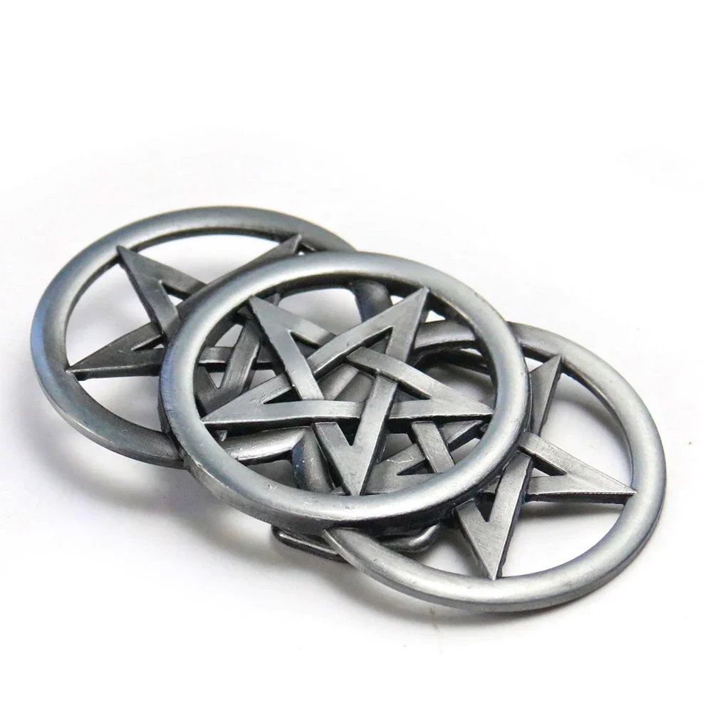 Metal Pentagram Star Belt Buckle Fashion Hollow Five-pointed Star Satan Lucifer Devil Circle Leather Craft Man Jeans Accessories