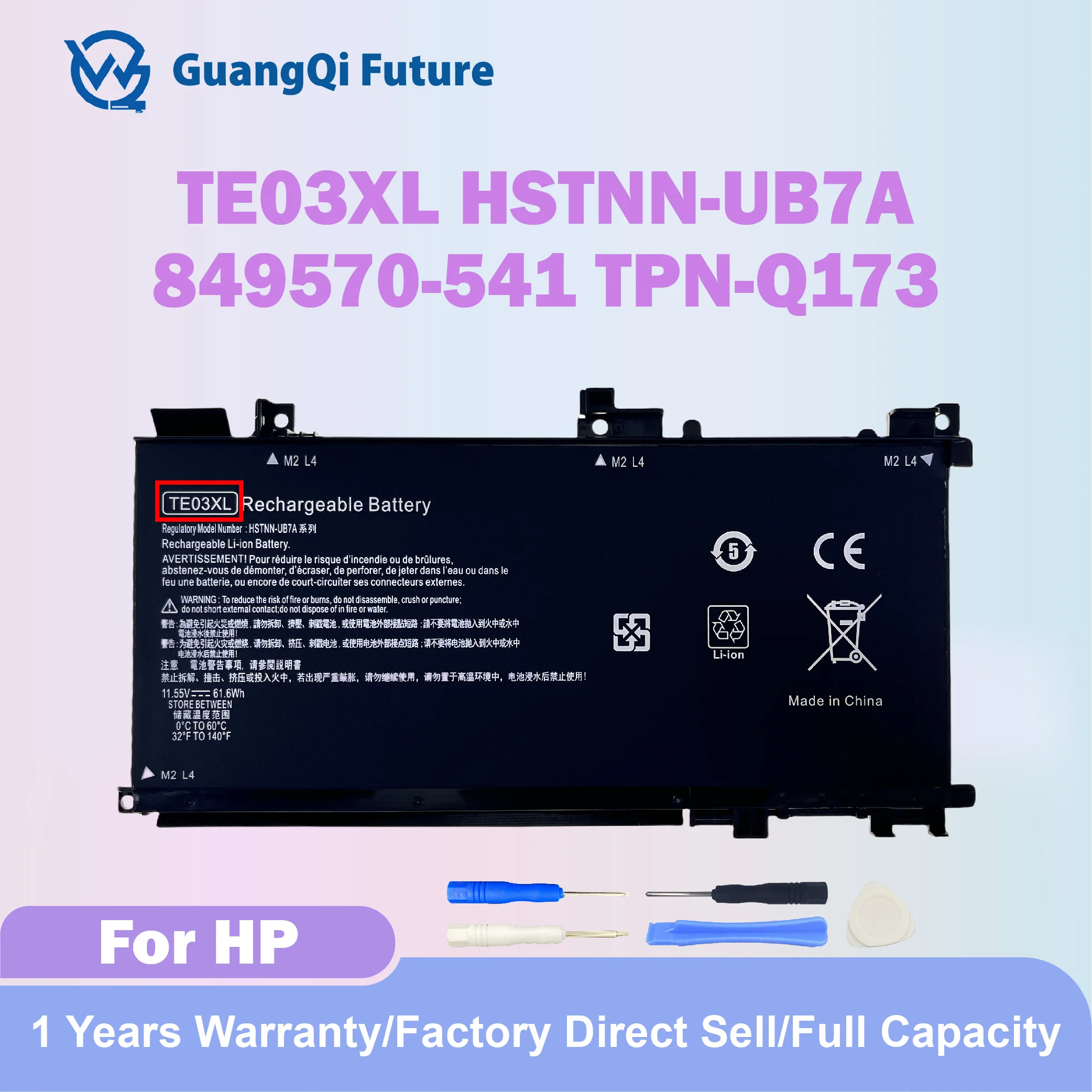 

TE03XL 11.55V 61.6Wh Battery for HP Omen 15-ax033dx 15-ax210nr 15-ax001ns Pavilion 15-bc008tx 849910-850 HSTNN-UB7A