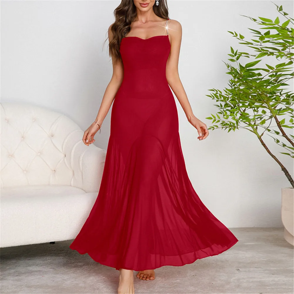 

Сексуальная шифоновая длинная ночная рубашка на подтяжках, женская сорочка, одежда для сна, домашний халат, лоскутное кружевное белье, ночная рубашка, ночная рубашка