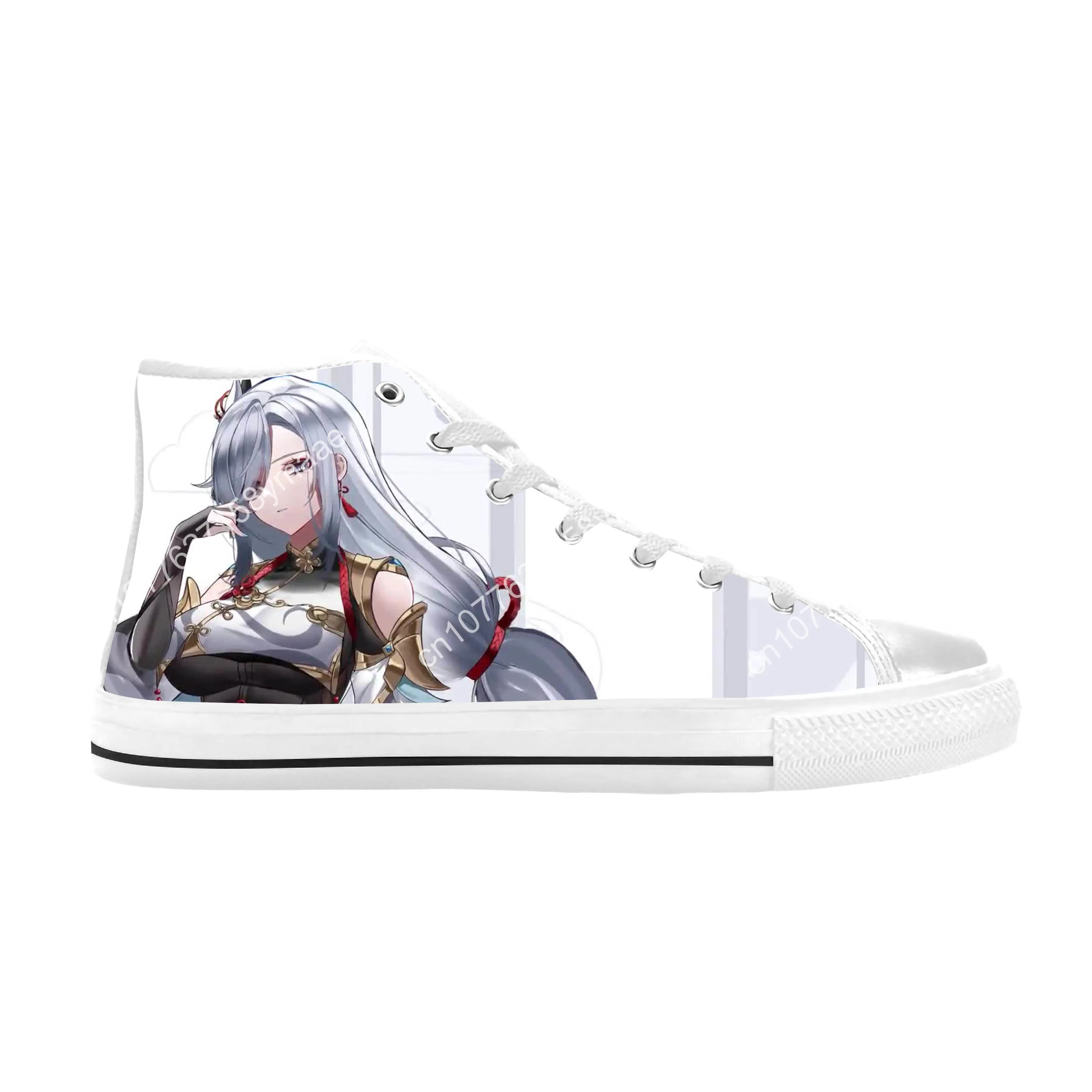 Anime Manga Cartoon Game Genshin Impact Shenhe Casual Cloth Shoes High Top Comfortable Breathable 3D Print Men Women Sneakers