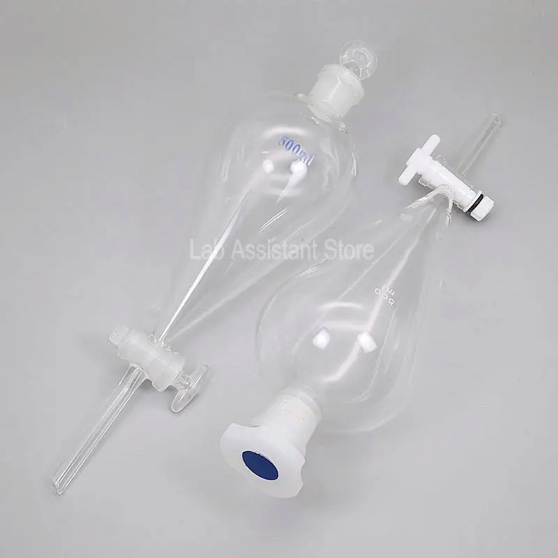 1piece PTFE/ GLASS Piston Pear-Shaped Separation Funnel 60ml/125ml/250ml/500ml/1000ml Elliptical Drip Funnel Lab Equipment