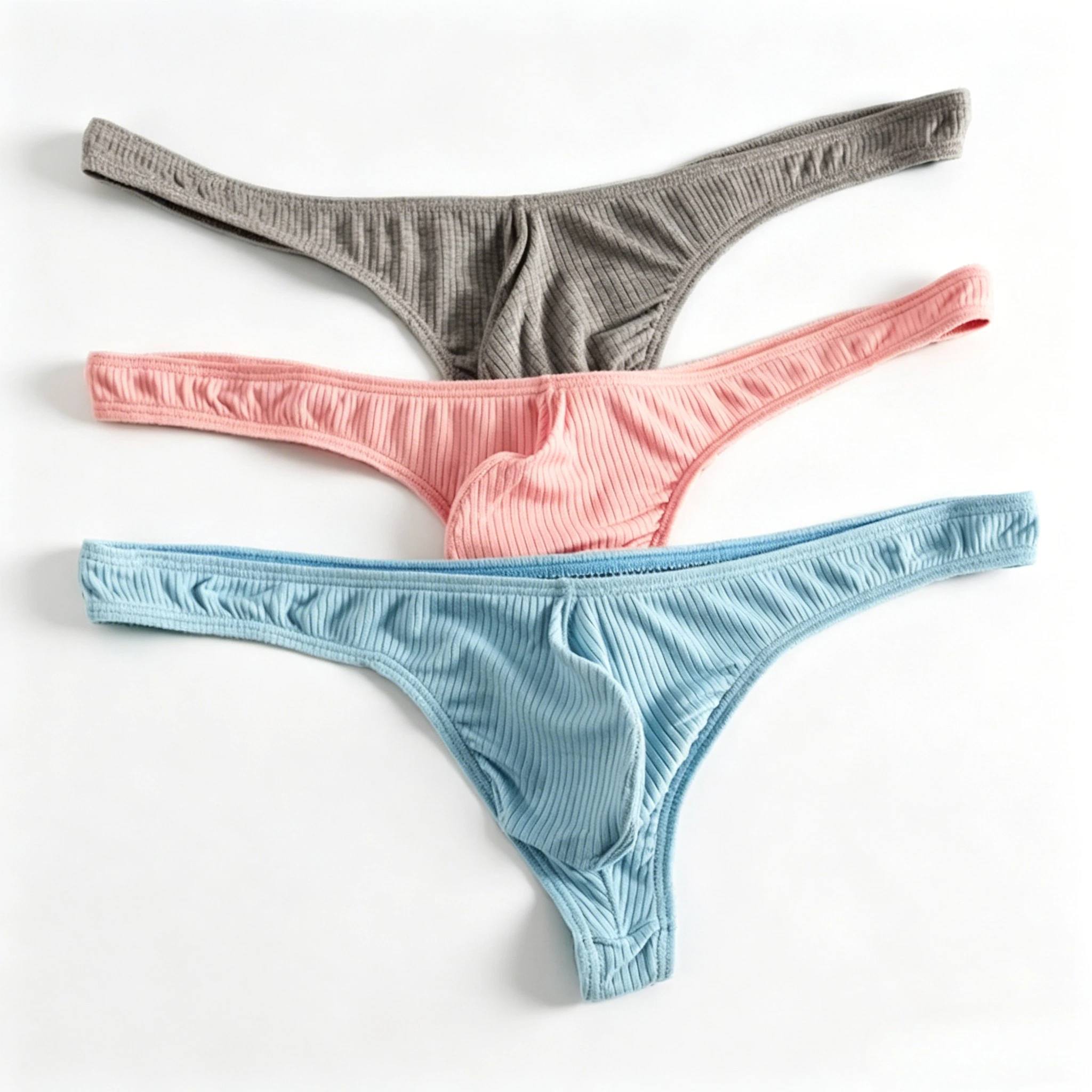 Men's Modal Ribbed Thong Low Rise Sexy T-back Underwear for Men Erotic Open Buttocks G-string Comfortable Sports Underpants