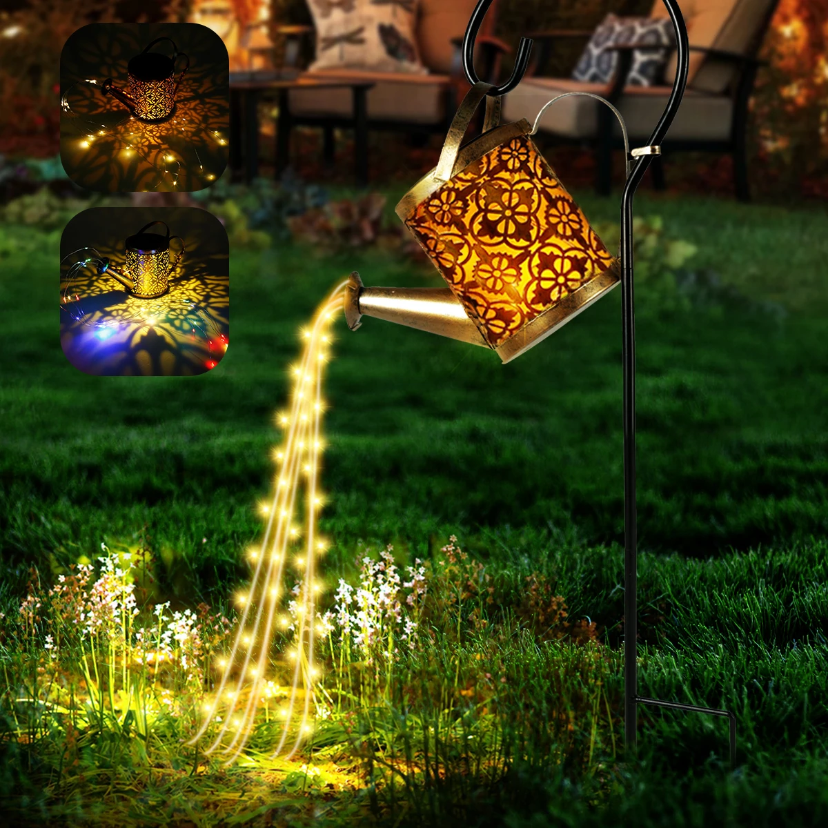 

Solar Lanterns Watering Can Light Retro Metal 36LED Kettle String Lights Waterproof Hanging Solar Powered Lanterns Outdoor Decor