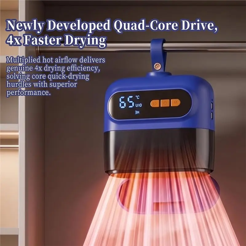 B01C-Portable Compact Clothes Dryer EU Plug, Travel Dryer Quiet Efficient Silent Design Portable Drying System