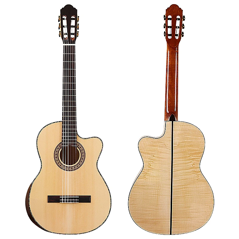 High Grade Classic Guitar 39 Inch Flame Maple Cutway Classical Guitar with Radian Corner Spruce Solid Wood Top with EQ  Guitar