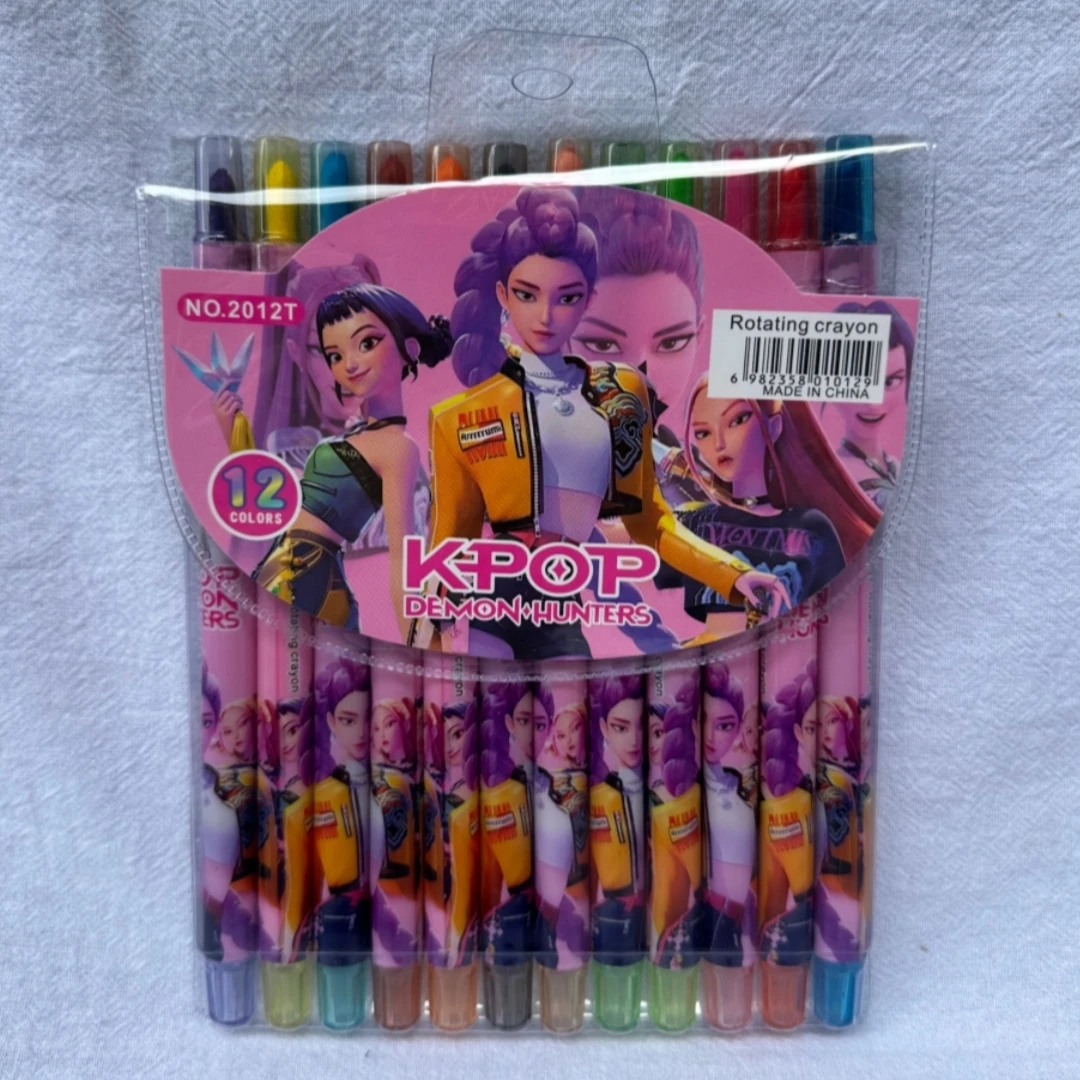 Popular rotating crayons girl group style 12 colors cute drawing tools for kids students daily coloring painting stationery