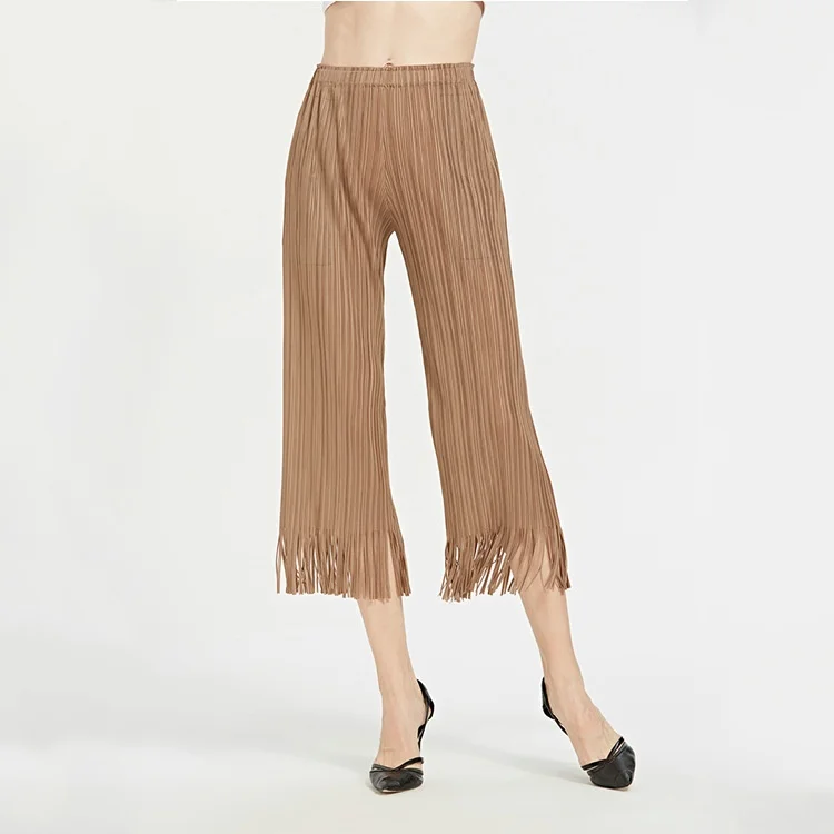 

Spring Summer New Sle Tassel Pants Faionable Allma Cleanfit Casual Pants Low Waist PVC Polyester Fiber for Middle-aged Women