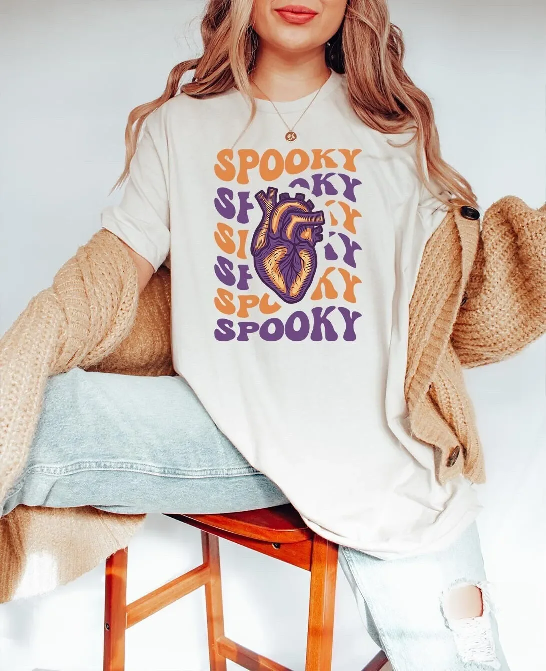 Gruseliges Retro-Groovy-Herz-Halloween-T-Shirt, Cath Lab, Herzkrankenschwester, Sonograph, Echo Tech, Kardiologie, RN, CVICU