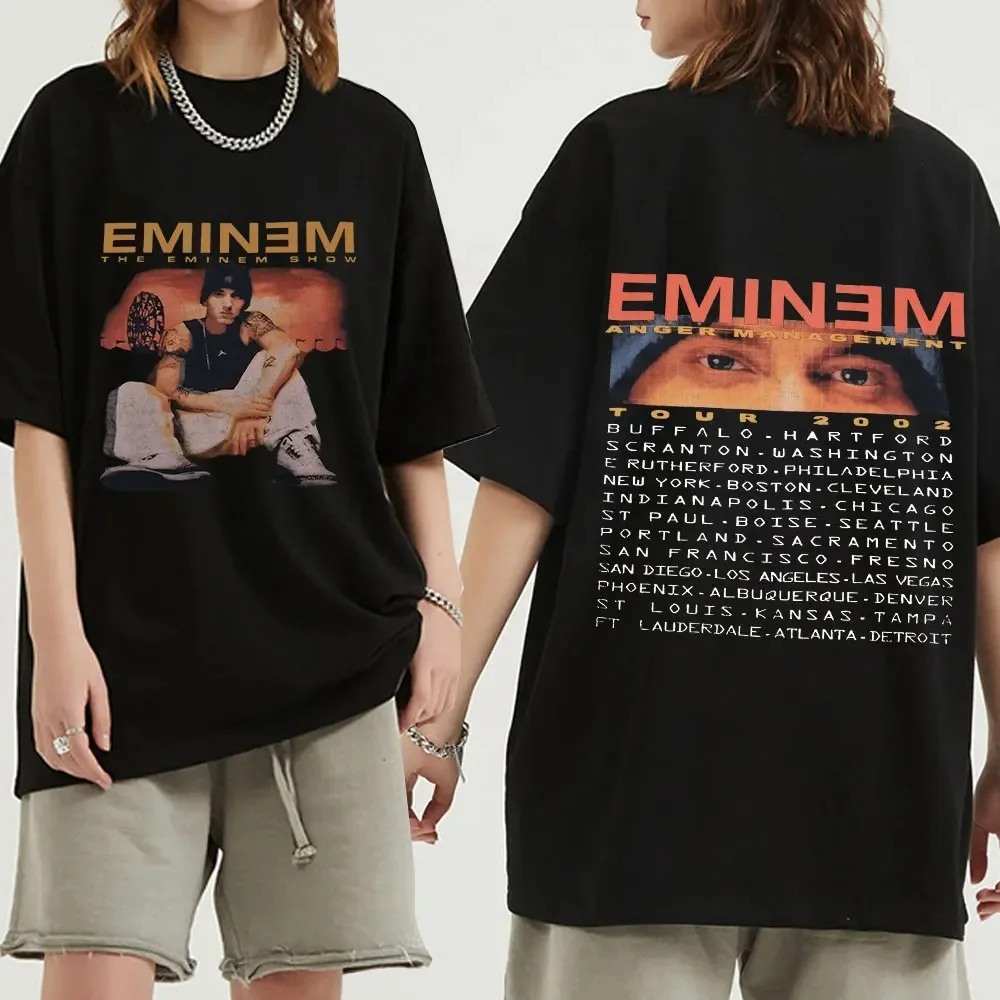 T-shirt Print Vintage 1999 Eminem Slim Shady Tour Cotton Men\'s Women\'s Short Sleeve Couple O-Neck Fashion Unisex Oversized Tops