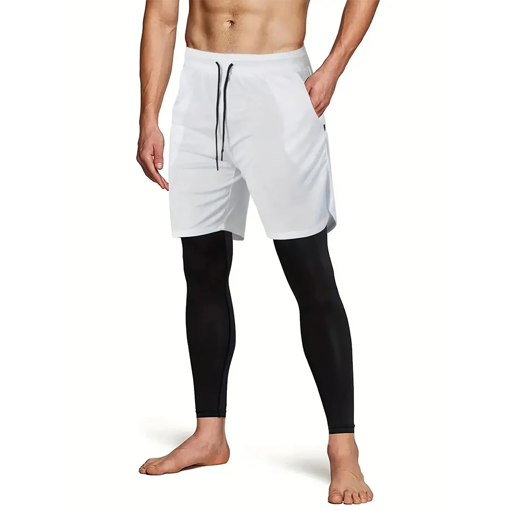 Kompression Laufhose Männer Doppel deck 2 in 1 Sportswear Jogging hose Fitness studio Training Trainings anzug Workout Sport Jogging hose Männer