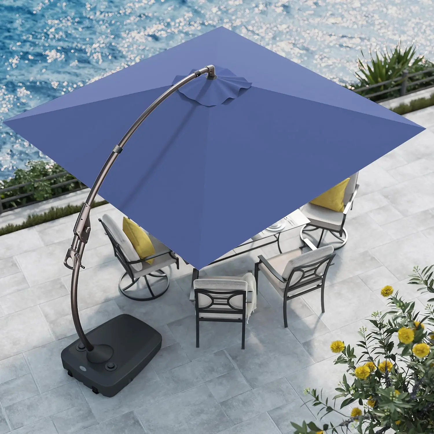 10x10 FT Patio Offset Umbrella, Large Square Aluminum Cantilever Umbrella Base Included for Deck Porch (Navy Blue, 1