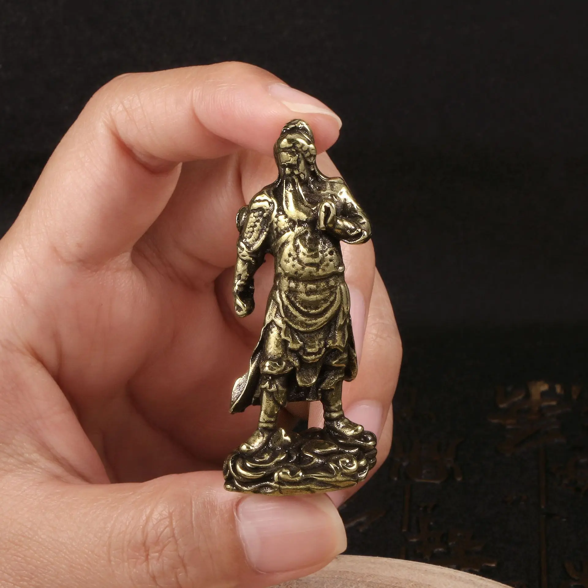 Retro Brass Guan Gong Statue Small Ornaments  Chinese God of Wealth Figurines Desk Decorations Crafts Gift