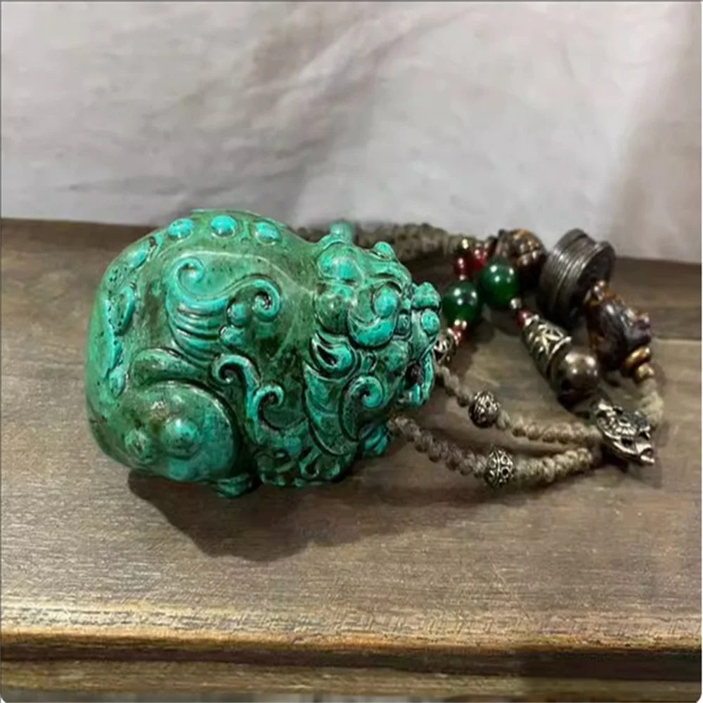 

Antique miscellaneous turquoise Pixiu handle piece retro Tibetan silver accessory pendant