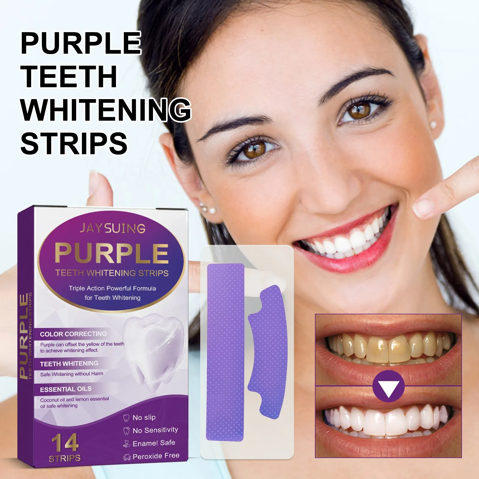 Jaysuing Purple Bright White Dental Patch for Yellow and Stain Removal Deep Cleaning and Caring for Oral Health Care Dental Patc