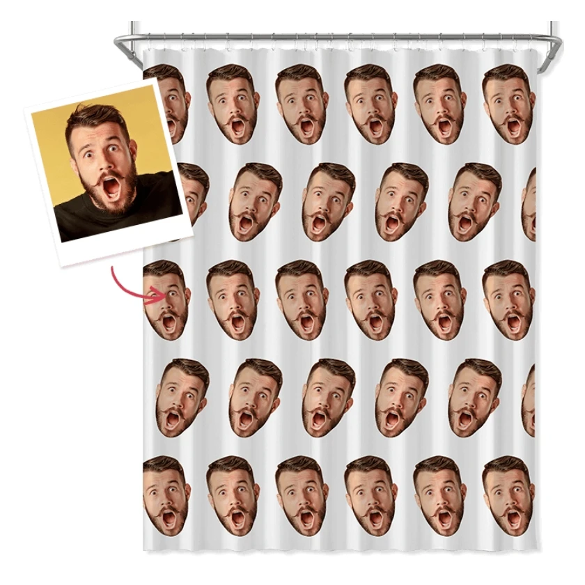 

Custom Faces Shower Curtain Bathroom Waterproof Curtains Customized Photo Polyester Bath Decor with 12 Hooks POD Dropshipping