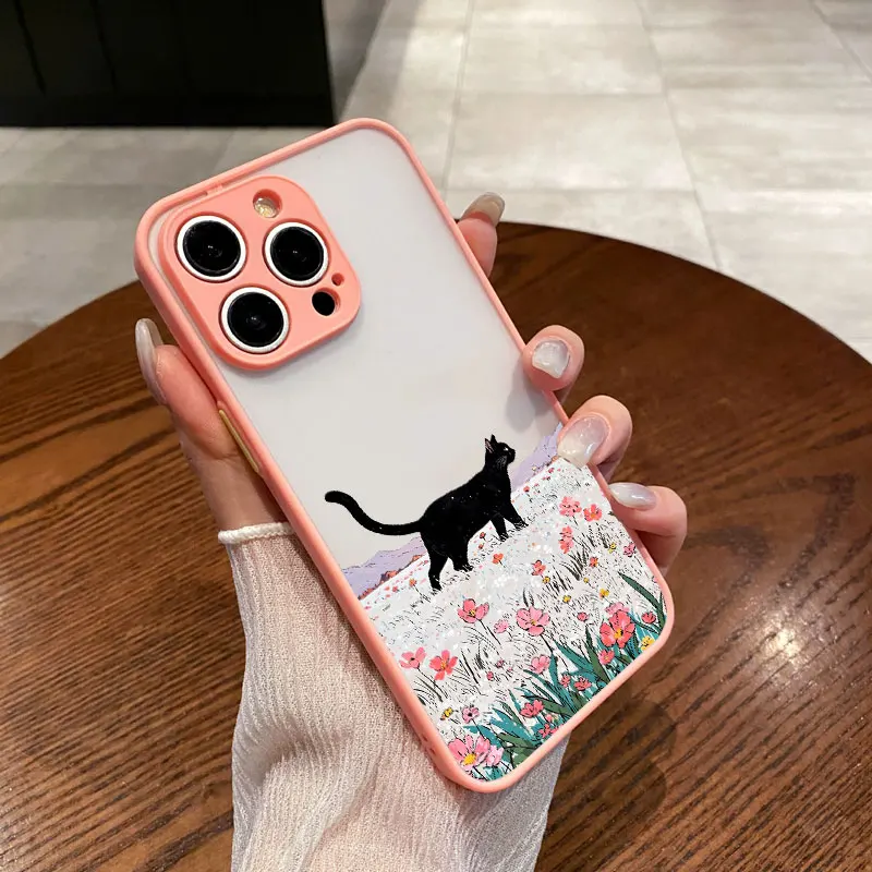 Anime Landschaft Malerei Nette Katze Telefon Fall Für iPhone 17 16 15 14 Pro Max Plus 11 12 13 Mini Pro max Stoßfest Zurück Abdeckungen – Detail 6