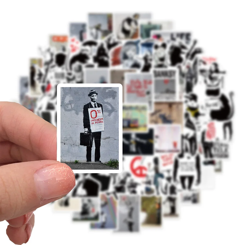 10/30/67pcs Banksy 조각 미술 낙서 스티커 멋진 거리 예술 데칼 노트북 스케이트 보드 자동차 장식 스티커 어린이 장난감