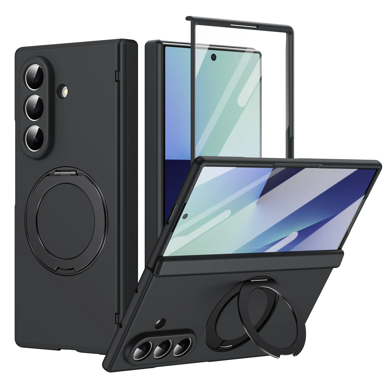 Full Body Glass Film Shockproof Ring Holder Case for Samsung Galaxy Z Fold7 Fold6 Fold 7 6 5 5G Fold5 Folding Cover