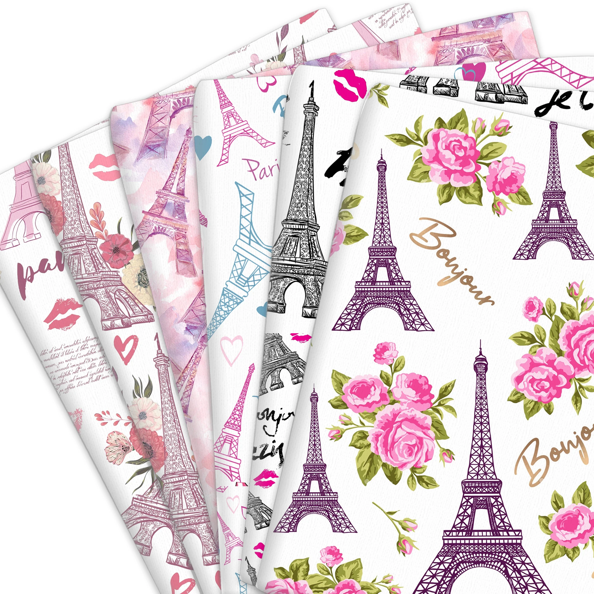 Eiffel Tower Pink Series Polyester/100% Pure Cotton 4 ways stretch Knit Material Fabrics DIY Tissue Sewing Quilting Cloth