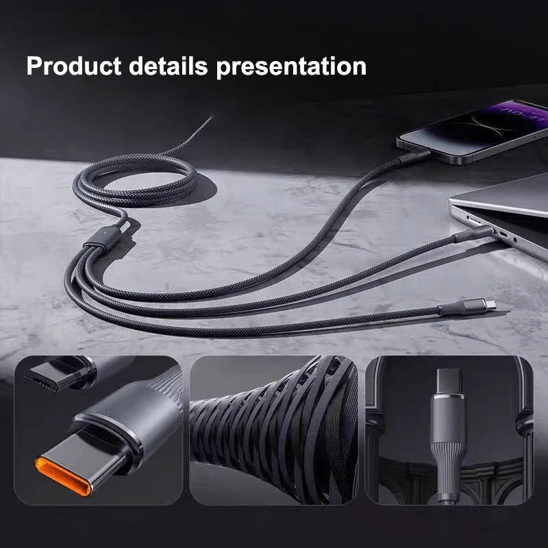 Schnellladekabel USB Typ C Lade- und Datenkabel 3-in-1 Ladekabel für Xiaomi Huawei Samsung OPPO Ladegerät für Mobiltelefon und Tablet – Detail 2