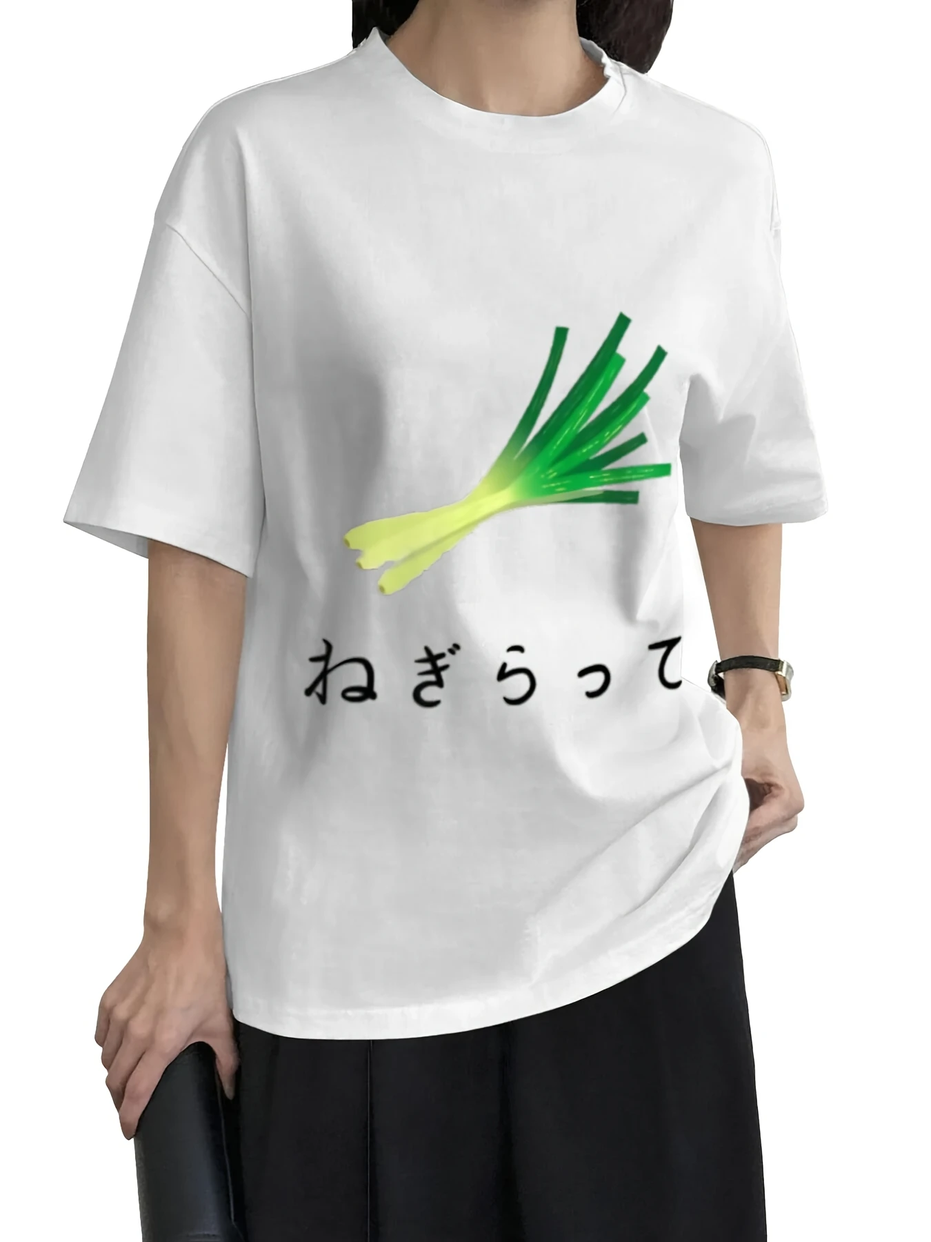 Ropa de uso diario para mujer con estampado de cebolla verde de inspiración japonesa y texto en japonés, diseño de sopa Negi Miso para amantes de la comida japonesa