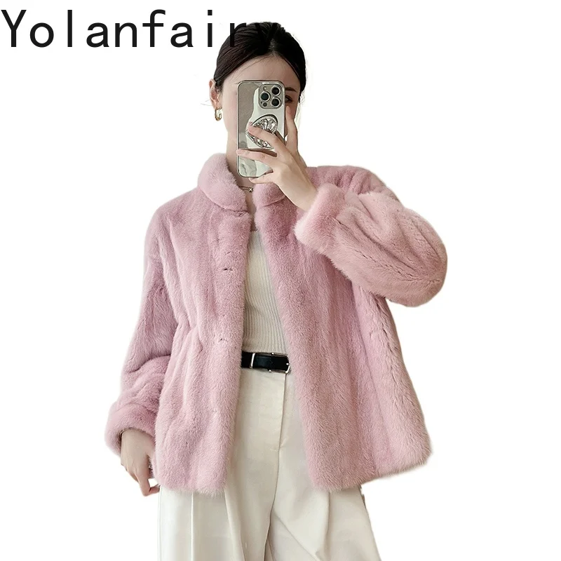 

YOLANFAIRY Real Whole Mink Fur Coat Woman Winter Short Natural Fur Jacket Fashion Stand Collar Pink Fur Coats Fourrures Femmes