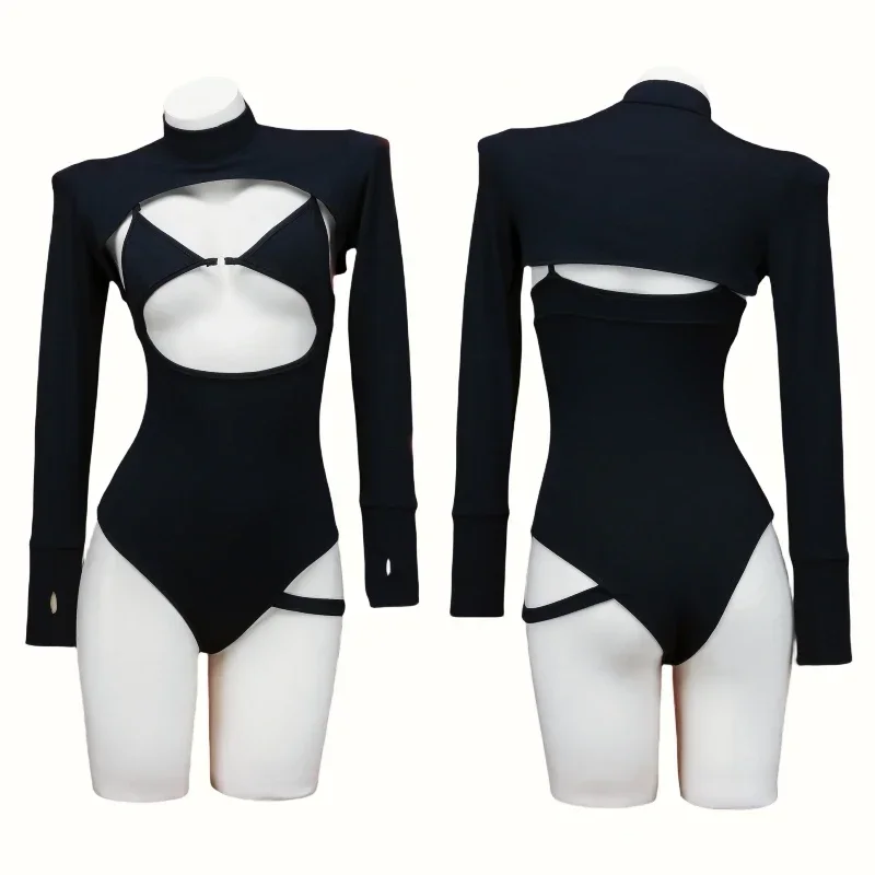 QQ8 Anime Hollow Long Sleeve Swimsuit Women Sexy Bodysuit Cosplay Costume Swimwear with Cover-up Girls Slim Fit Underwear Ou5Lk￥