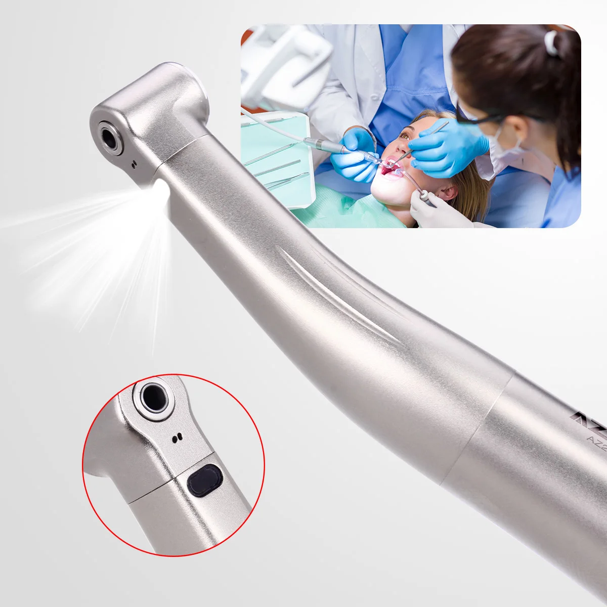 AZDENT Dental 1:1 LED-Faseroptik-Handstück, Winkelstück mit internem Wasserspray, Druckknopf, niedrige Drehzahl, blauer Ring, Zahnarztwerkzeug – Detail 2