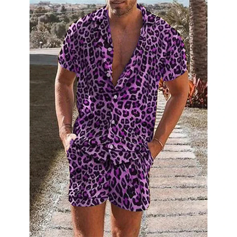 

Leopard Print Shirt For Men Short Sleeve Male T-shirt Tops Summer Casual All-match Hawaiian Beach Shirts Mens Plus Size Tees