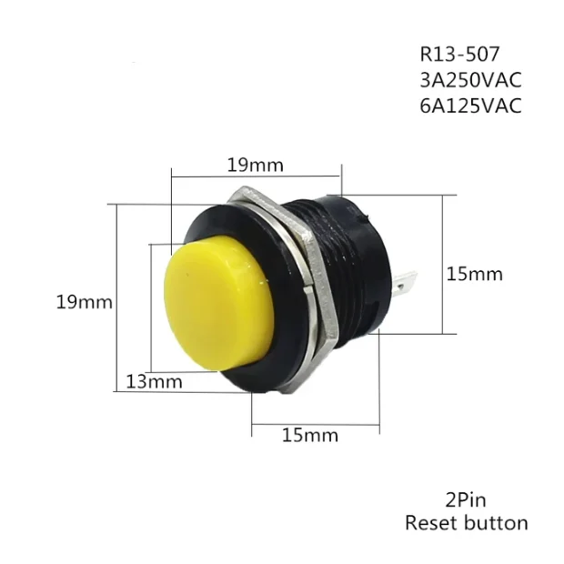 R13-507 16mm Round Self-Resetting Momentary Pushbutton Switch Red Black White Yellow Green Blue Toggle Switch