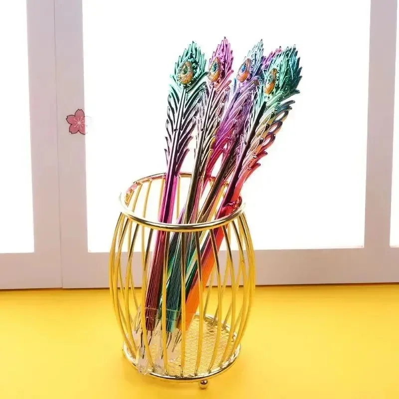 

5PcsStationery Peacock Feather Diamond School Office Gel Pen Supply Handle Styling Novel Cute Kawaii creative pretty lovely nove