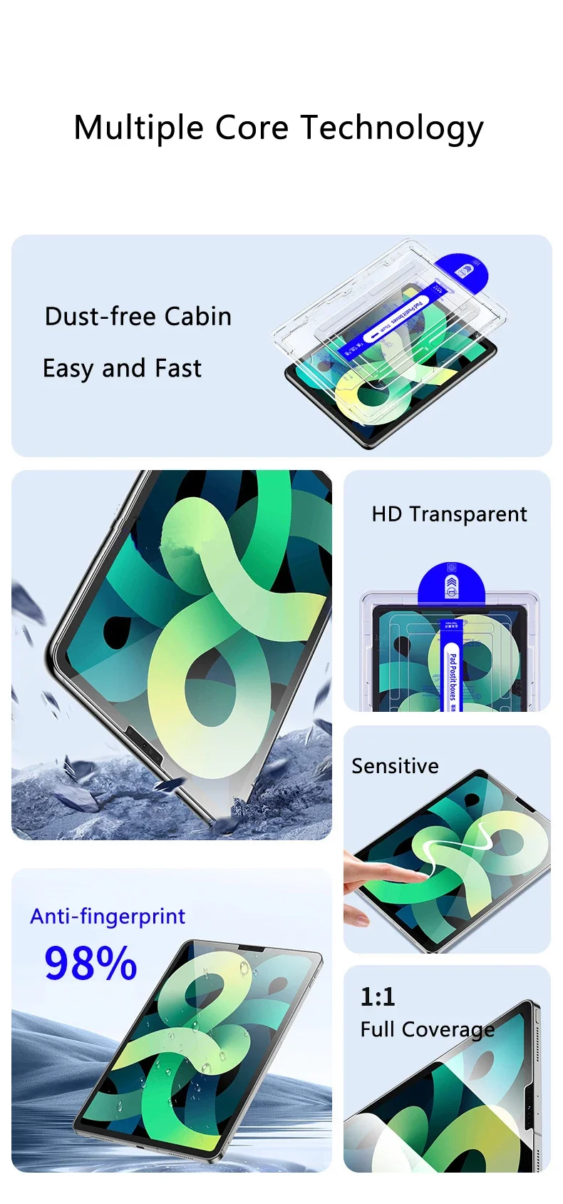 애플 아이패드 프로 11 12.9 10.2 9.7인치 5 6 7 8 9 10 에어 1 2 3 4 미니용 강화유리 액정 보호필름 (먼지 방지 진공 포장)