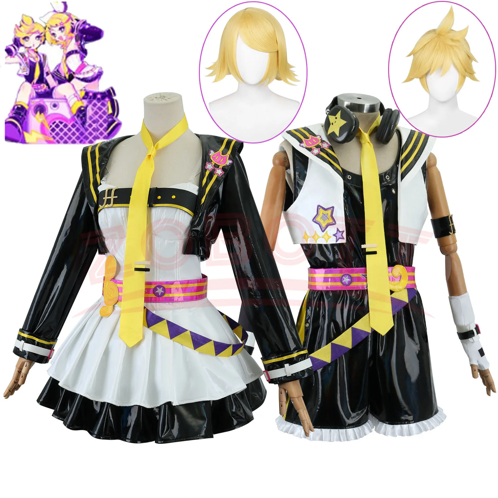 

Muse Dash Mikuu Rinn Lenn Uniform Outfits Anime Cosplay Costumes Plus Size Costume New Halloween Muse Dash Len and Rin cosplay