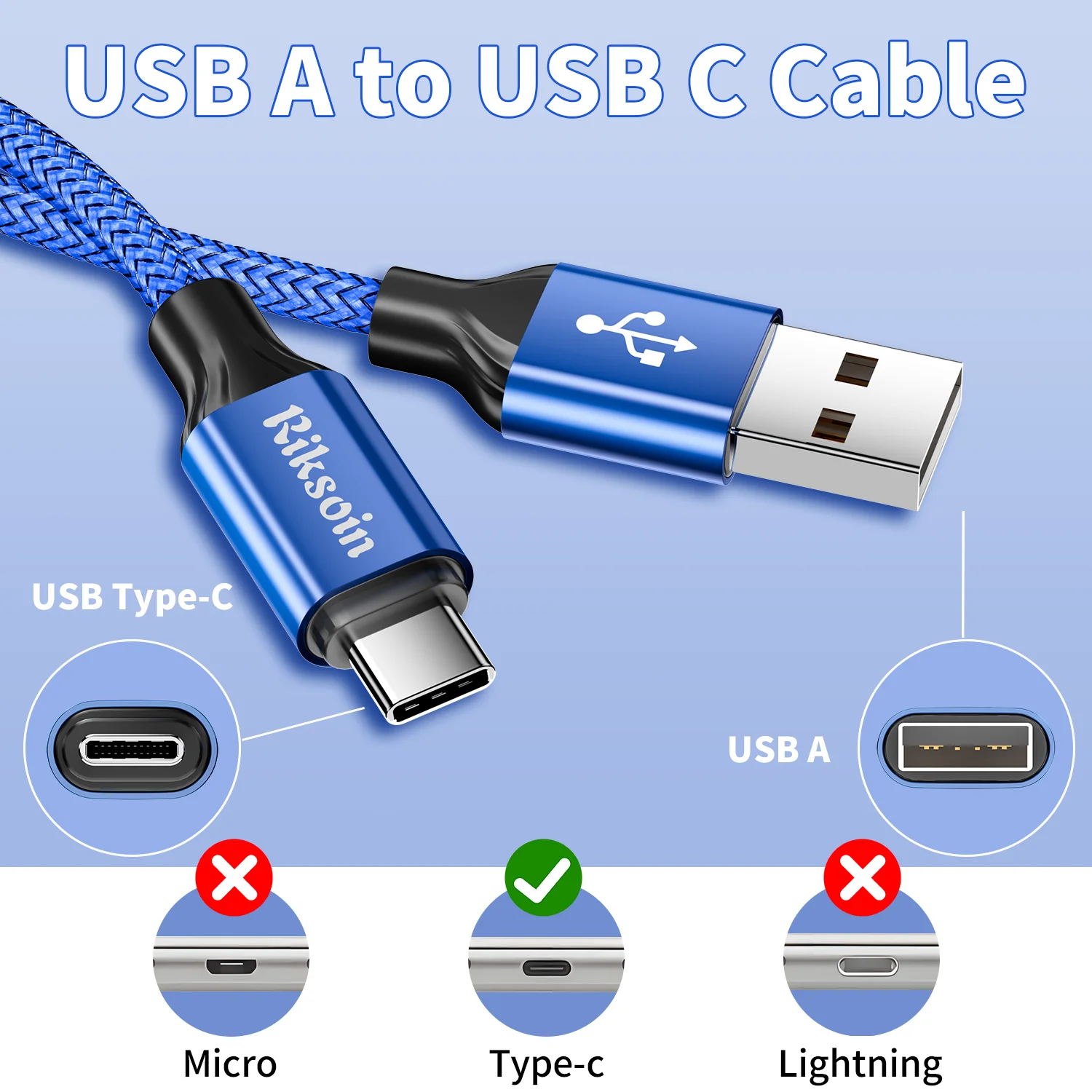 RIKSOIN 3PACK Fast Charging Cable, USB C Nylon Braided Cord Charging For Type-C Devices Compatible with iPhone 16/15 Pro Max, Sa