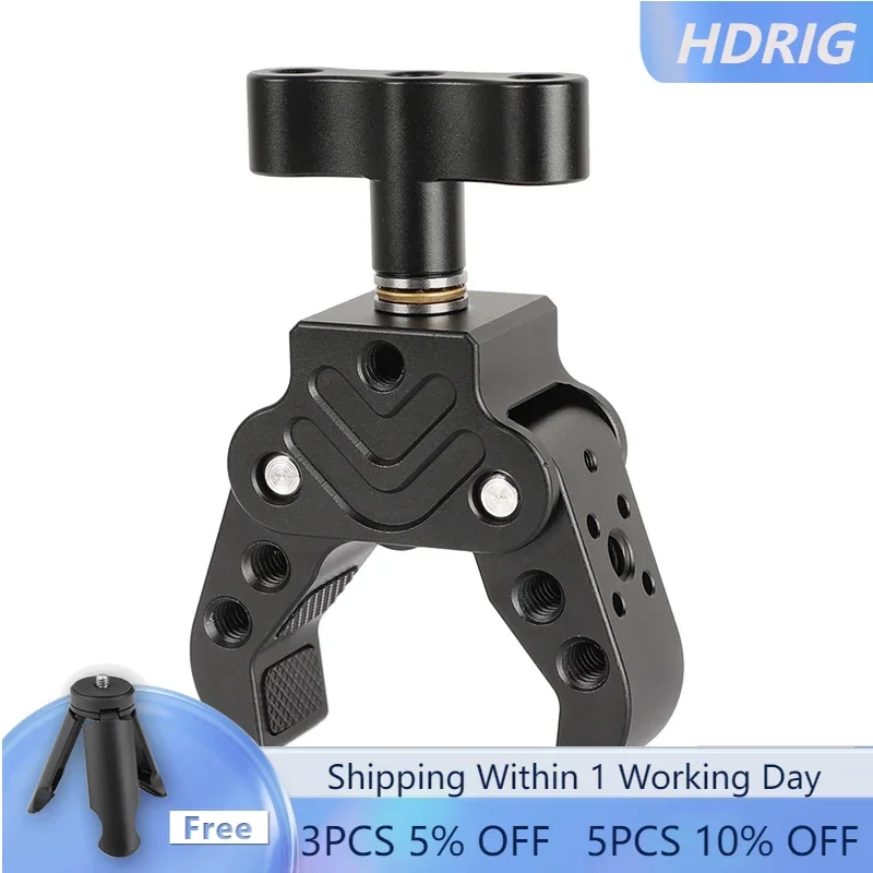 HDRIG Universal Super Crab Lock-uchwyt zaciskowy z punktami montażowymi 1/4 "-20 do montażu ekran aparatu LED Light Mic
