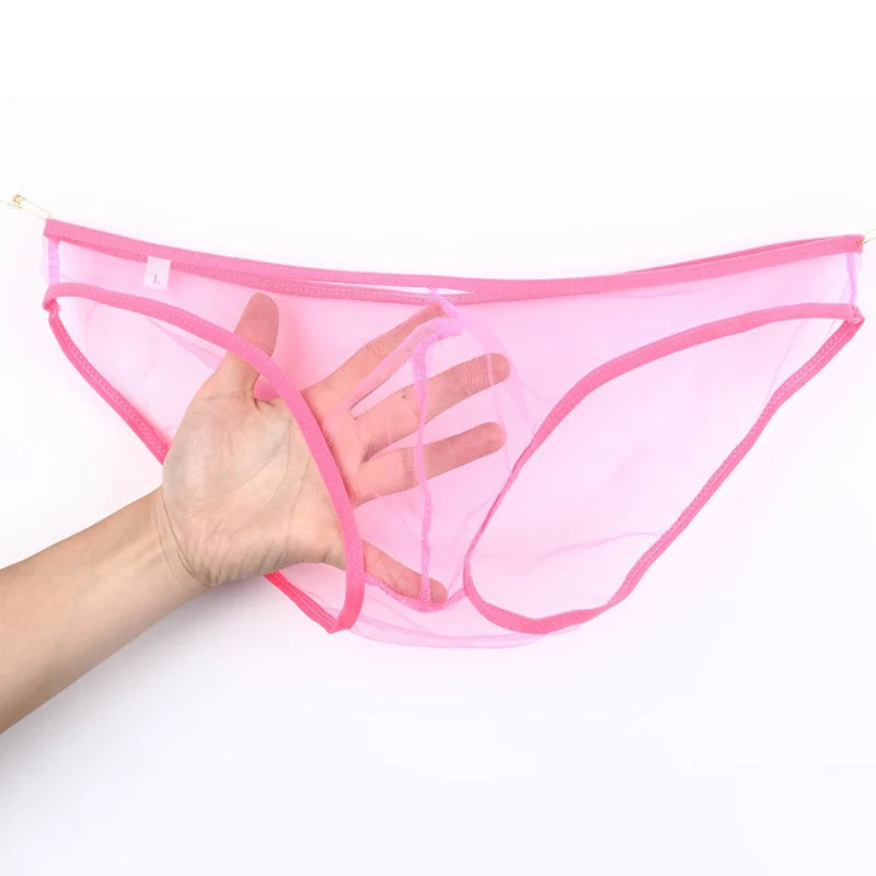 Men's Large Size Low Waist Mesh Briefs, Ultrathin Transparent Underwear, with U Convex Bag, Various Colors Available