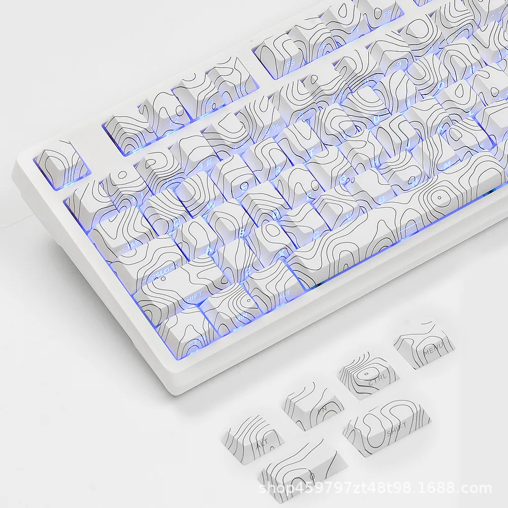 

White contour line side engraving translucent PBT sublimation keycaps original height frosted cross mechanical shaft universal