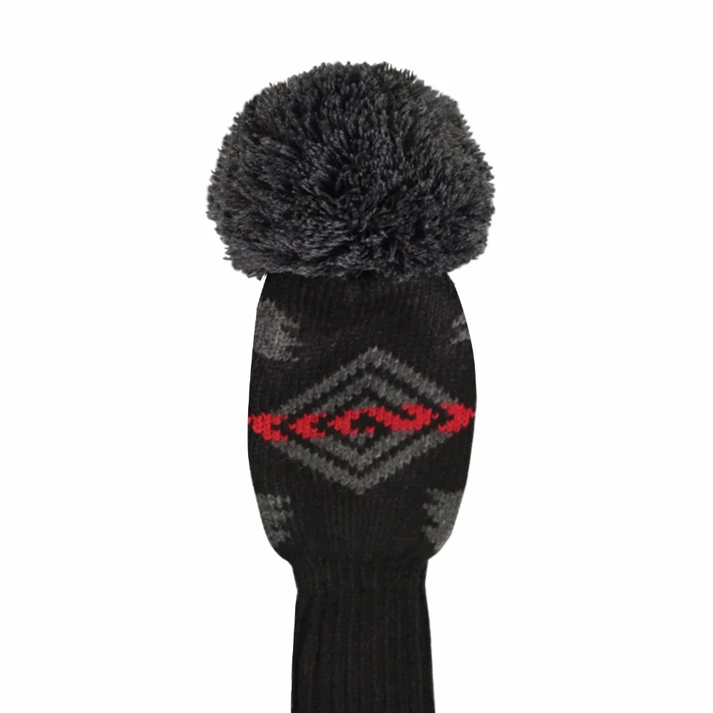 Scot Edward Golf Covers Black Red Grey Color Abstract Pattern Knit Golf Club Headcovers for Driver Wood (460cc), Fairway,Hybrid