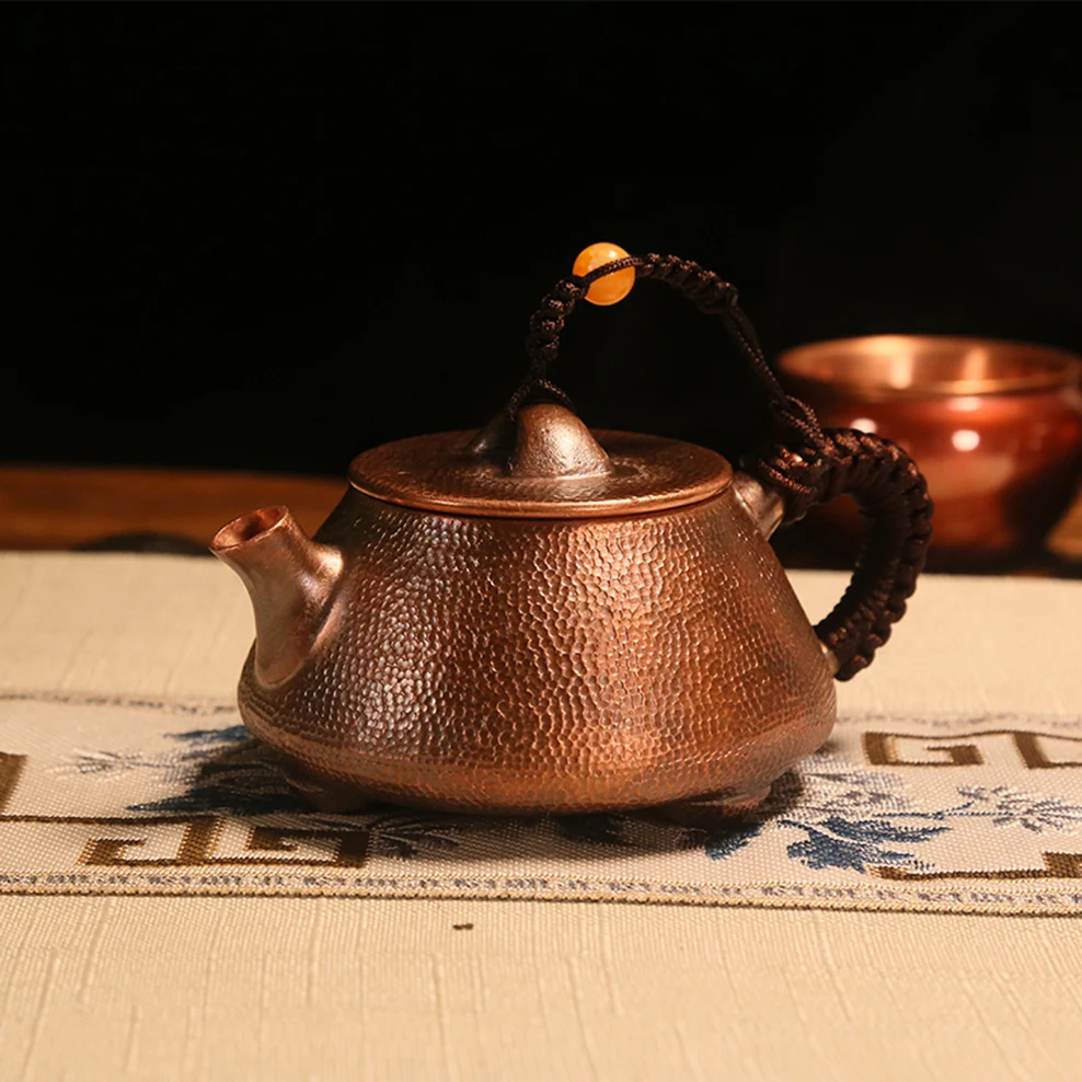 Small Copper Teapot Handmade Retro Style Mini Handle Pot Kung Fu Tea Set 250ML Red Copper Boiling Kettle Chinese Tea Infuser