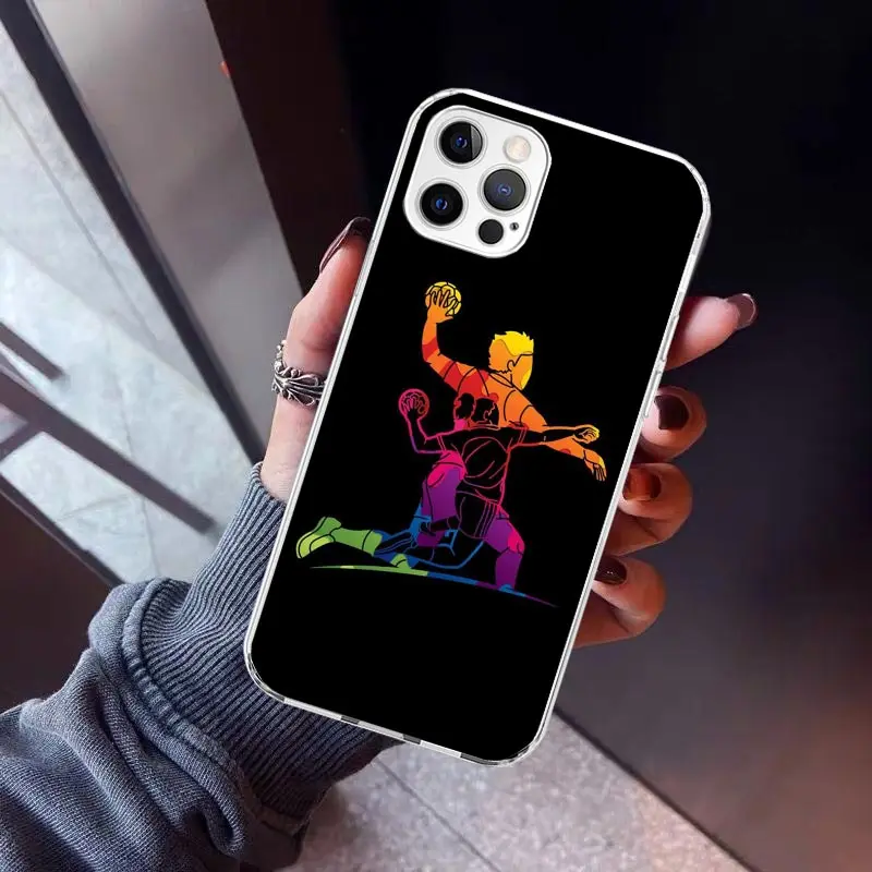 Funda de teléfono deportiva con diseño de balonmano para Apple, carcasa trasera de TPU suave para iPhone 11, 13, 14 Pro, 15, 12 Mini, SE, X, XR, XS, Max, 7, 8 Plus