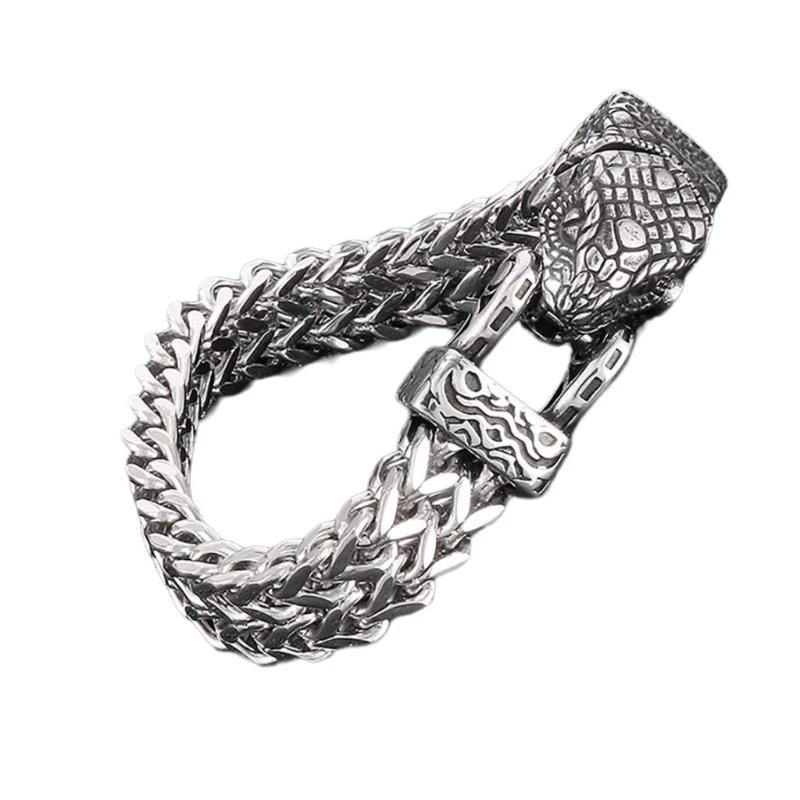 U4LF Men's Punk Bangle Open Mouth Wolf Snake Bracelet Titaniums Steel Mesh Chain Wristband Handmade Jewelry