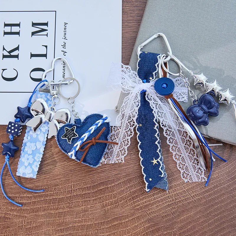 Colgante para bolso vintage estilo cowboy, azul con estrella plateada, moderno, divertido y versátil, con cadena para mochila y llavero