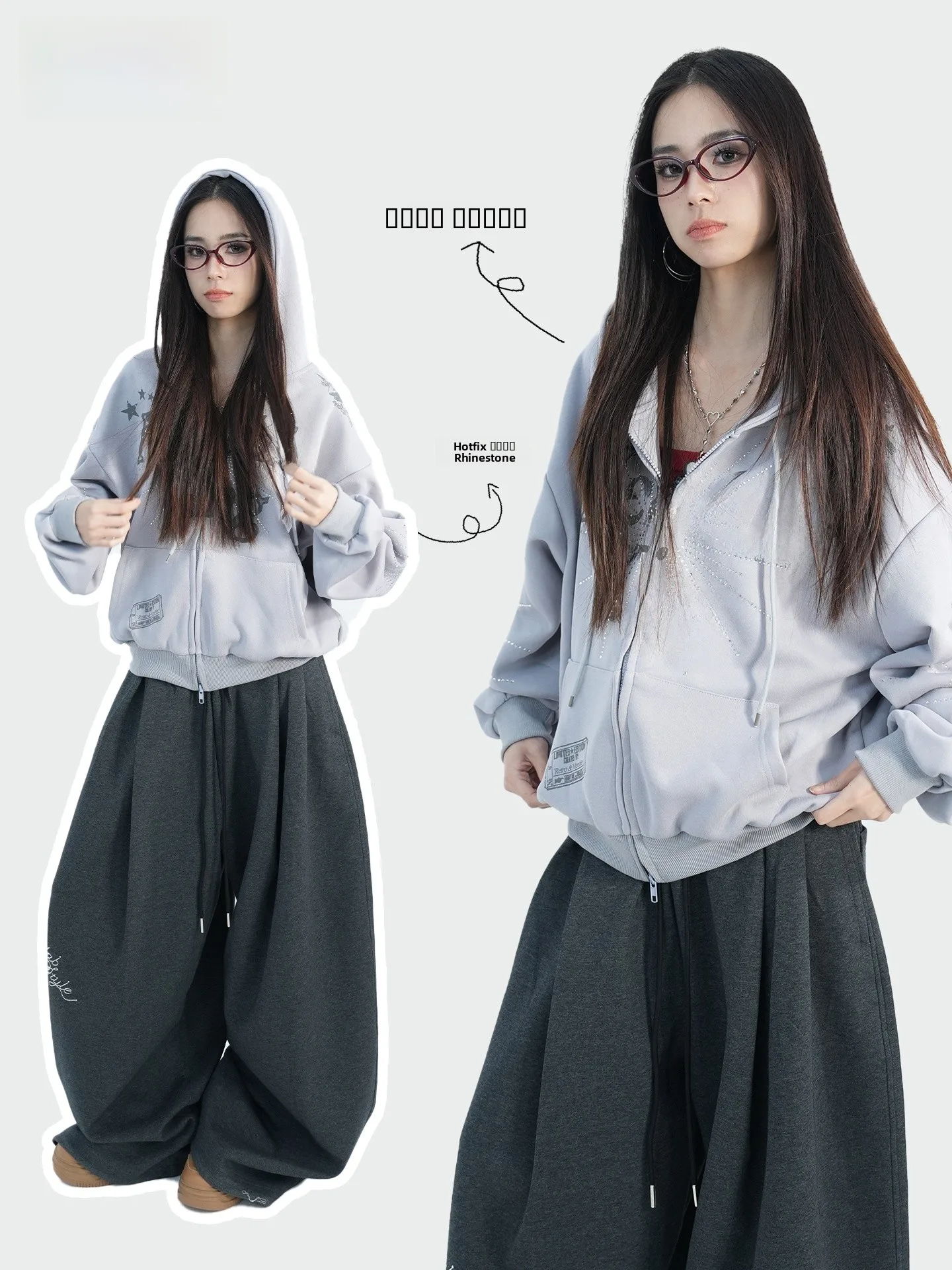 

Американский стильный кардиган с капюшоном, повседневная толстовка для города, модная куртка для уличных танцев, брендовая, с бриллиантовой отделкой, 896