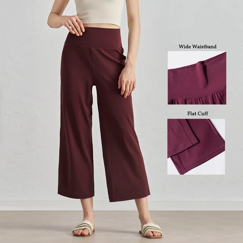 Capri Pants for Women Wide Leg Yoga Cropped Pants Tummy Control High Waist in Flare Crop Buttery Soft Loose Casual Summer Pants image 4