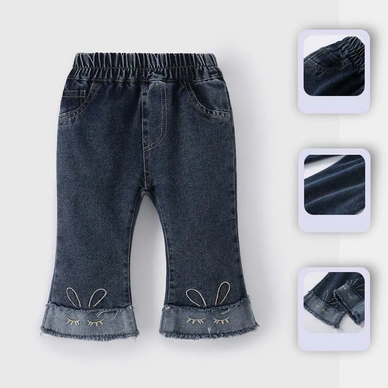 2026 Spring Children Girls Bell Pants Rabbit Spliced Infant Babys Girls Flared Pants Casual Toddler Kids Girls Wide Leg Pants