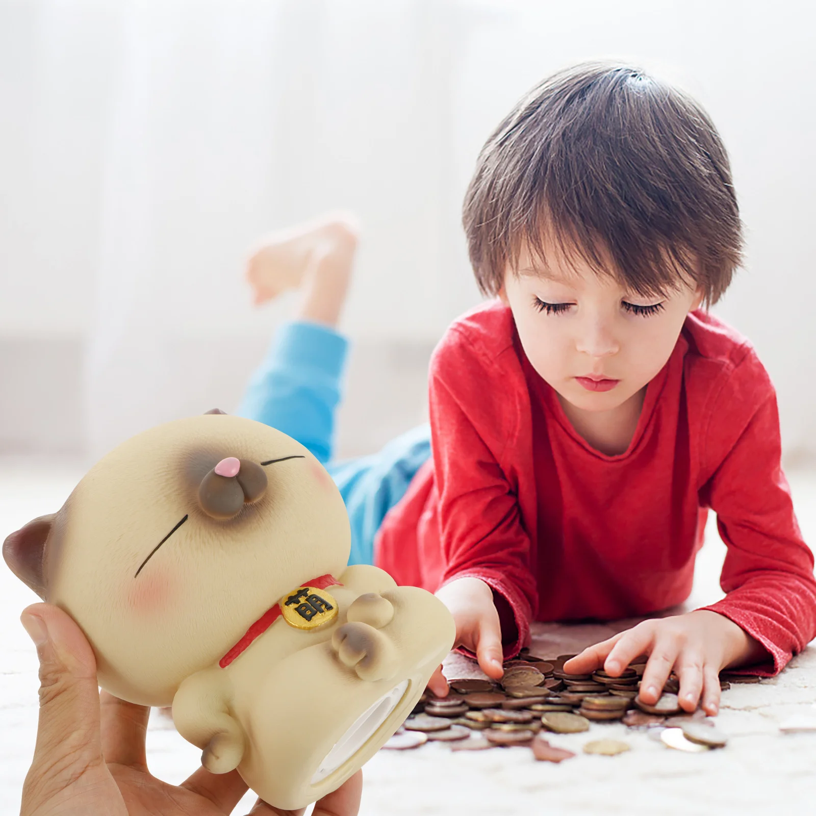 

Cartoon Kitten Piggy Bank Vinyl Money Pot Desktop Ornament Large Capacity Coin Storage Container for Saving Gift