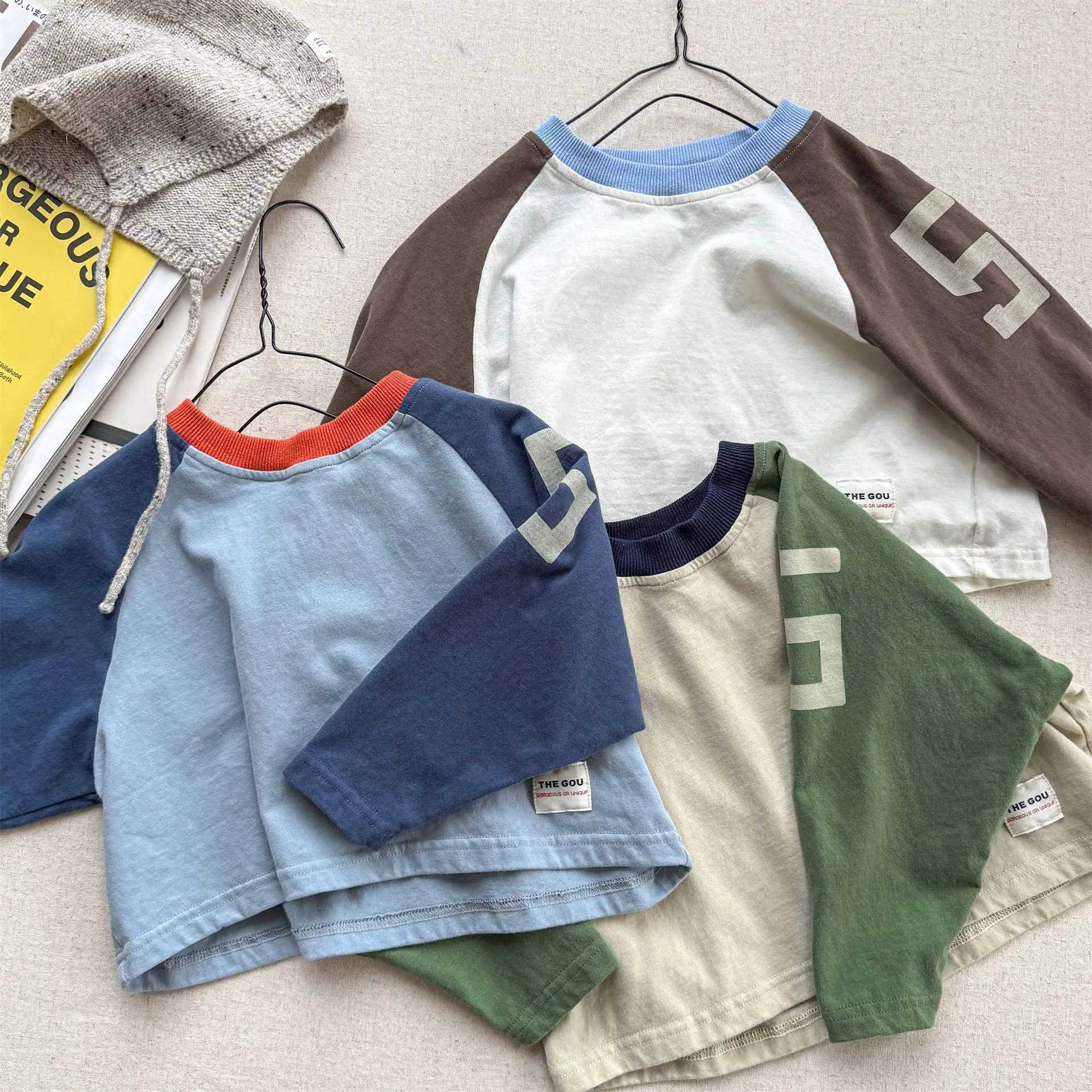

Boys Girls Casual Layering Top 2025 Autumn Kids Korean Style Cotton Long Sleeve T-Shirt Raglan Sleeve Color Block Tee Clothes