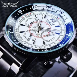 Fashion Jaragar Top Brand Hot Selling Blue Glass  Casual Full Stainless Steel & Silicone Automatic Mechanical Men's 3 Eyes Watch