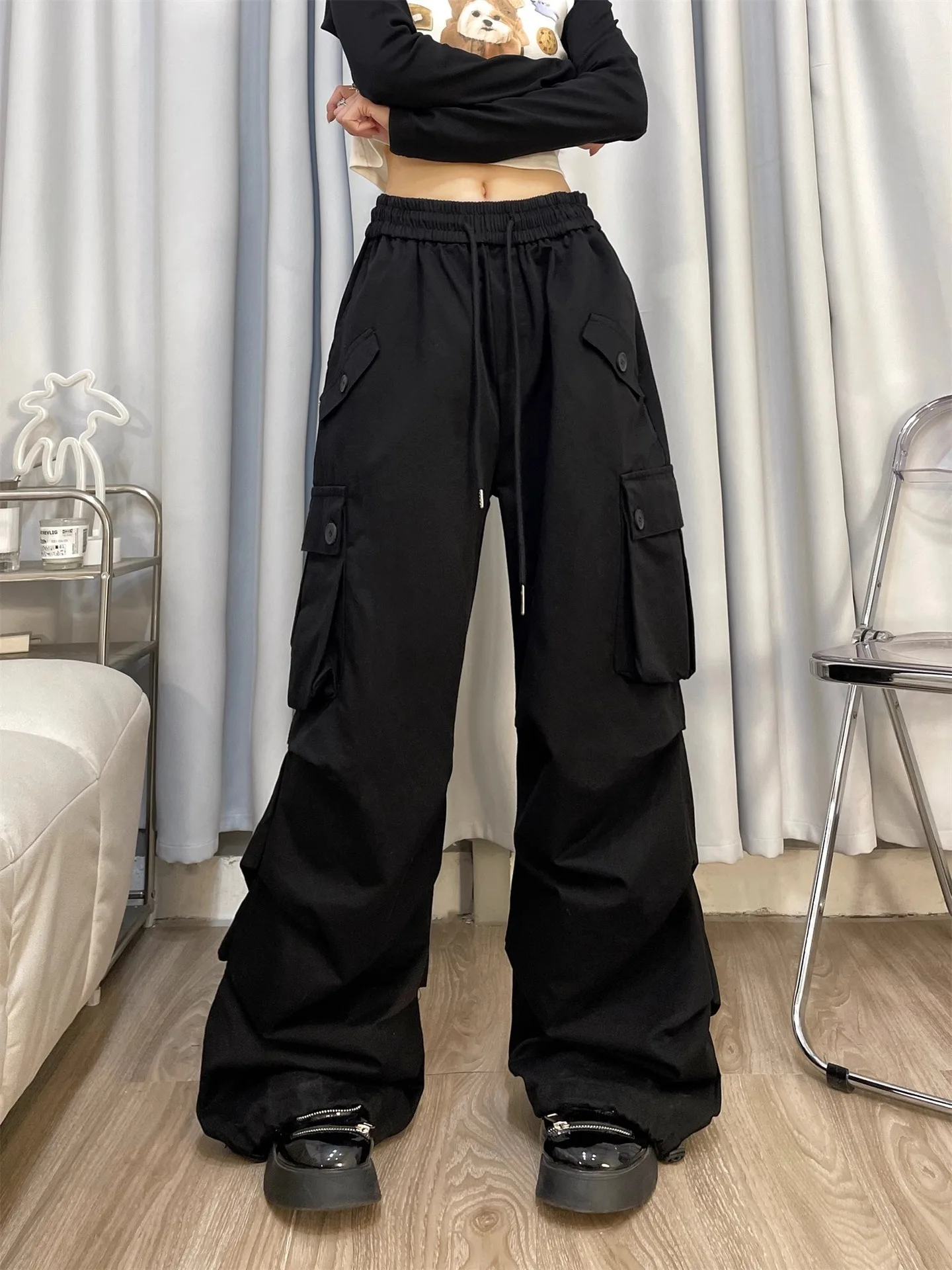 Women's Pants Cargo Casual Pleated Hip Hop Trendy Harajuku Baggy Pants Grunge Emo Y2k Sweatpants Street Wear Trousers Female 90s