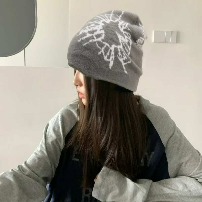 Y2K محبوك طباعة بيني الخريف يندبروف للنساء الرجال القوطية كسر النوافذ نمط التزلج في الهواء الطلق الدفء الهيب هوب قبعة باردة